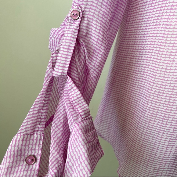 ANA Button Down Purple Heart Print Sheer Long sleeve Shirt for Women - Picture 6 of 8